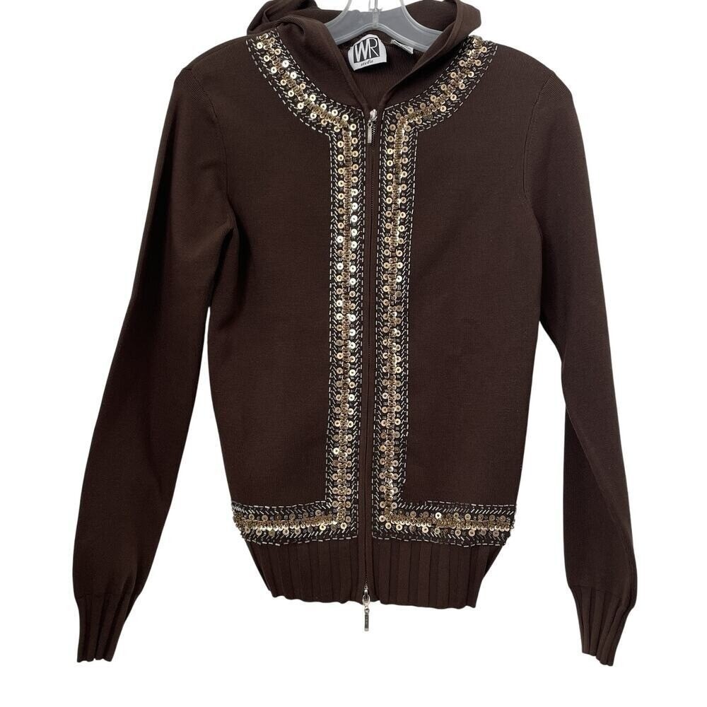 Vintage WR Hooded Zip Sweater Womens Medium Brown Silk Blend Y2K Boho‎